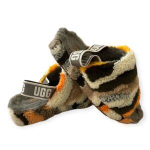 UGG Fluff Yeah Slide Cali Collage Olive Faux Fur - Size 8